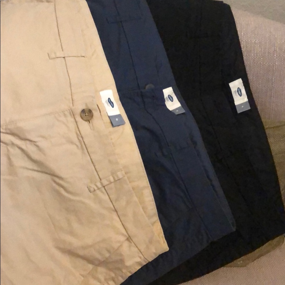 3 Old Navy Shorts.  Khaki, Navy Blue, Black. Sz 16